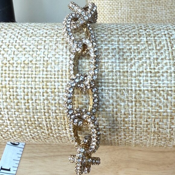 J.Crew Gold-Tone Crystal Link Bracelet 7" Elegant Statement Jewelry - Picture 1 of 10